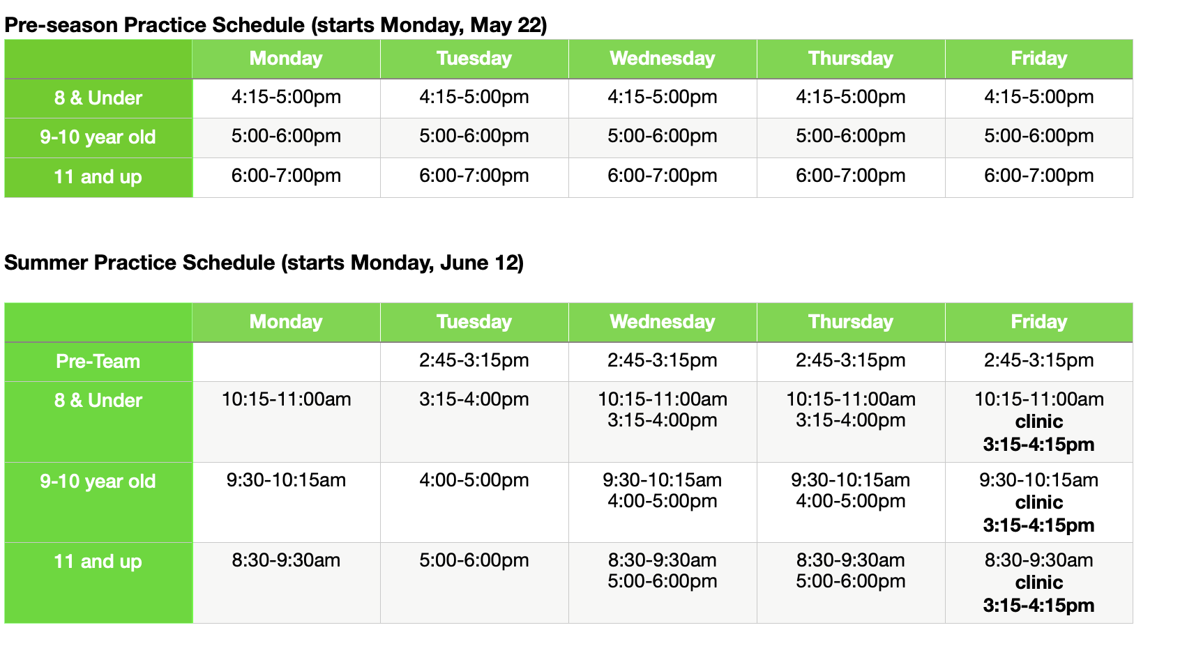 Practice Schedule - Avalon Gators Swim Team