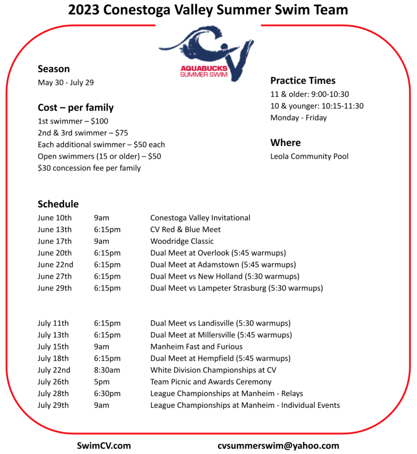 Home Conestoga Valley Summer Swim Team