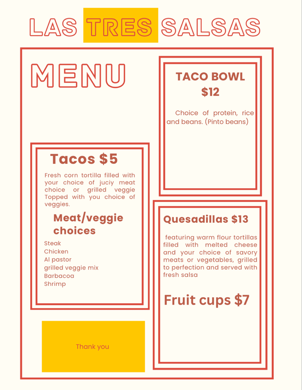 tres salsas menu