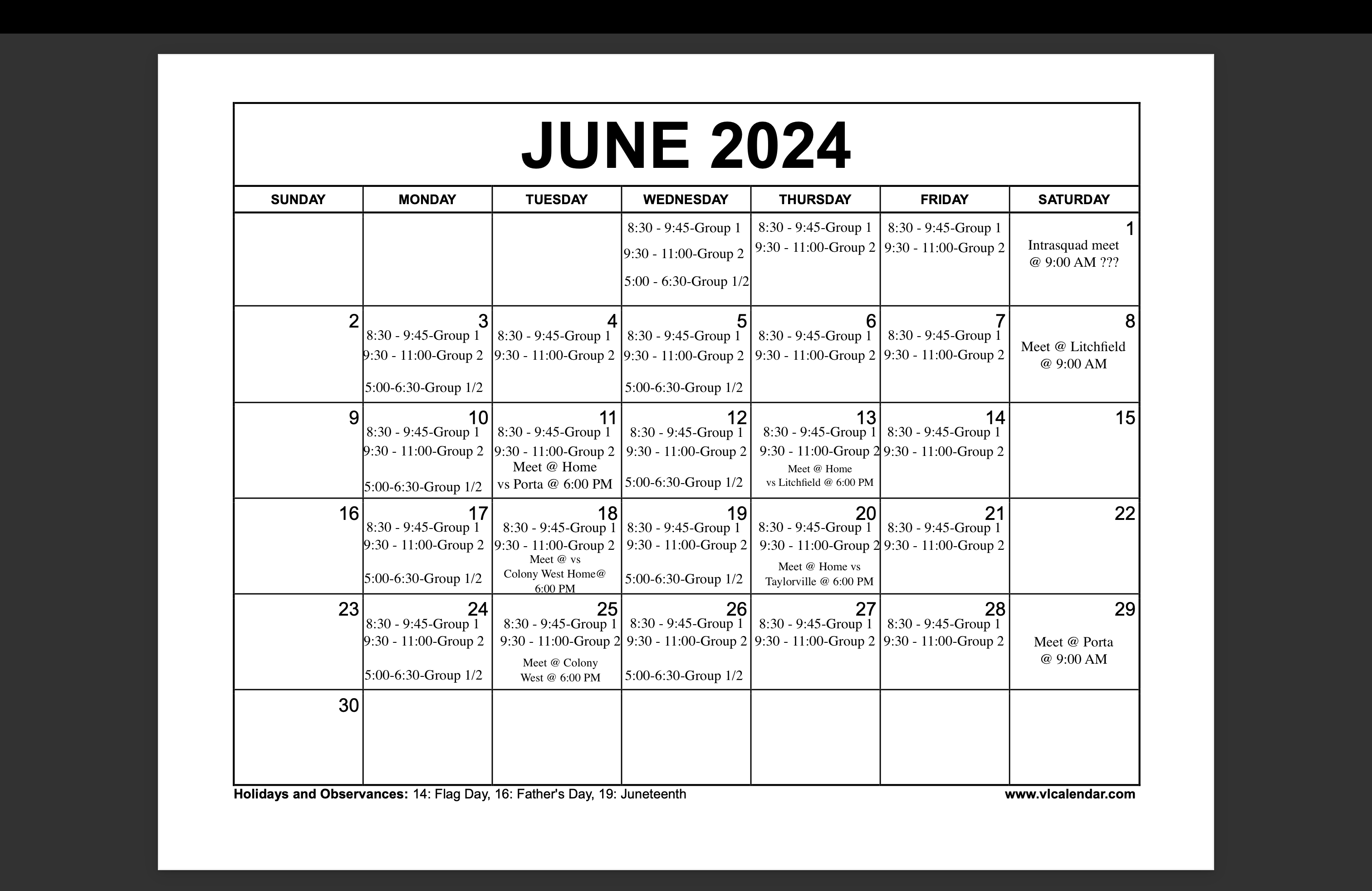 Practice Schedule Panther Creek Country Club