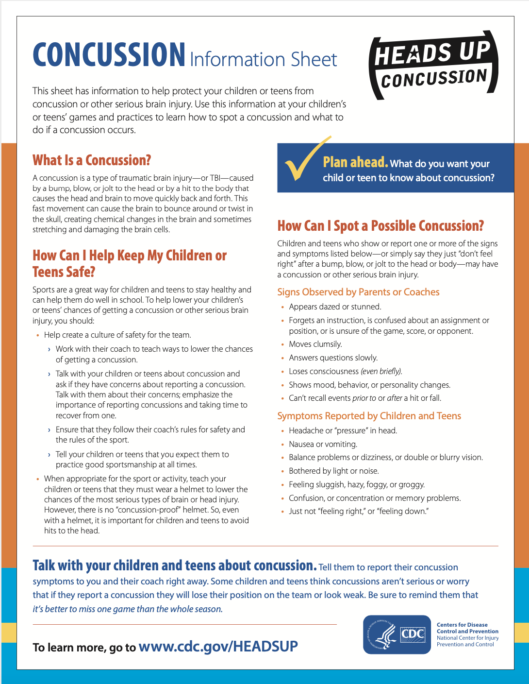 Concussion Information Sheet Post Oak Blue Dolphins