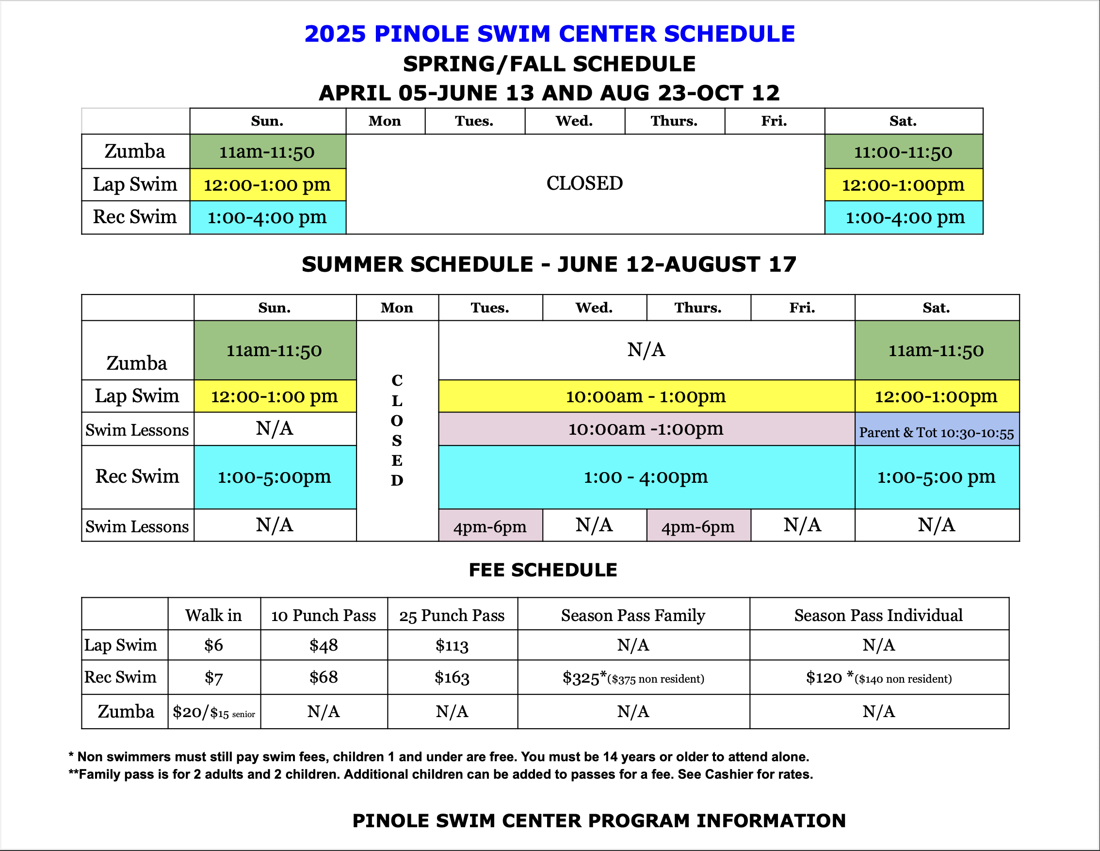 Pool Hours - Pinole Seals Swim Team