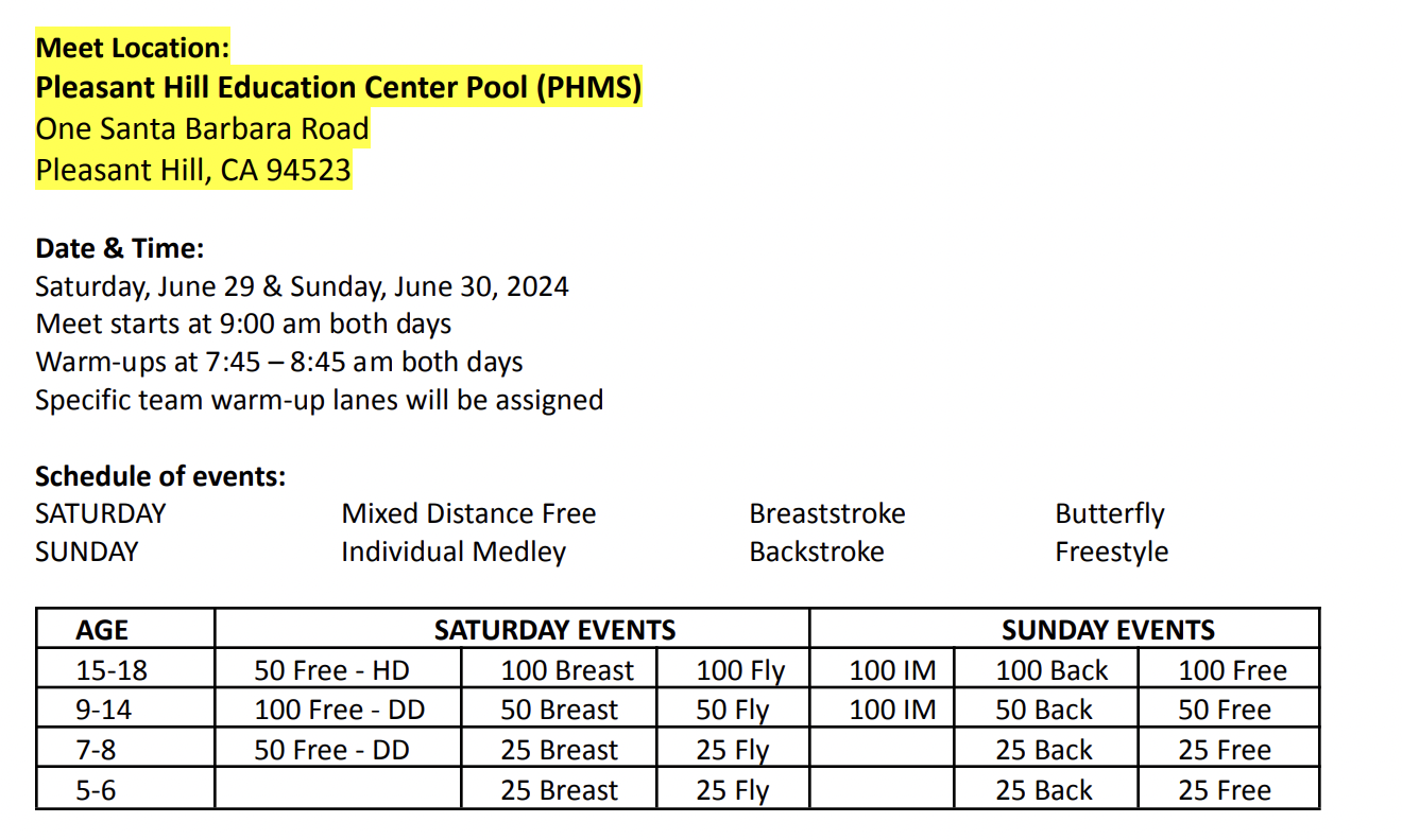 Schedule/Meets - Pinole Seals Swim Team